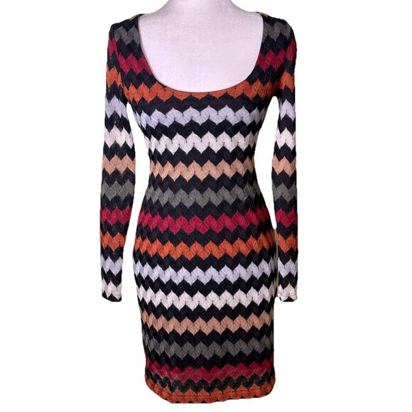 Lily Women’s Retro Chevron Zigzag Knit Bodycon Dress Autumn Knit Scoop Neck Sz S - Picture 1 of 7